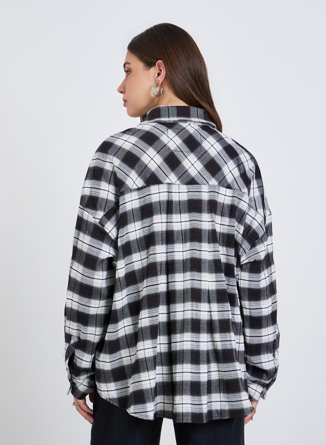 ستايلي بلوزة بقصة واسعة بنقشة مربعات وجيوب - Image 4